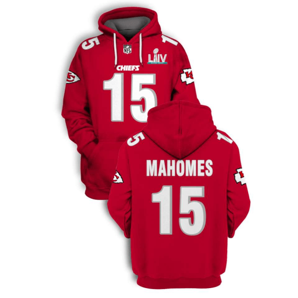 Men's Kansas City Chiefs #15 Patrick Mahomes Red 2021 Super Bowl LIV Pullover Hoodie Men's Kansas City Chiefs #15 Patrick Mahomes Red 2021 Super Bowl LIV Pullover Hoodie